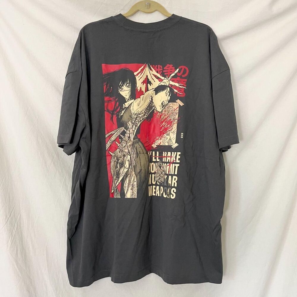 Nuclear Weapons Anime Graphic Oversized T-Shirt Vintage Black Size 2XL